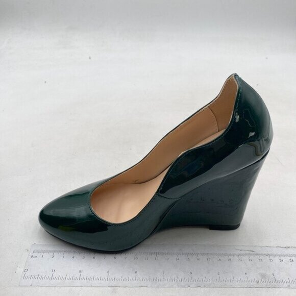 Pazzion Green Wedge Heel Closed Toe Pumps Glossy Slip On Super High Heels Shoe - Picture 1 of 7